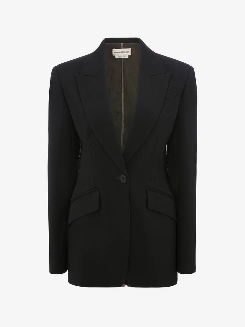 Lace Insert Jacket in Black - 1