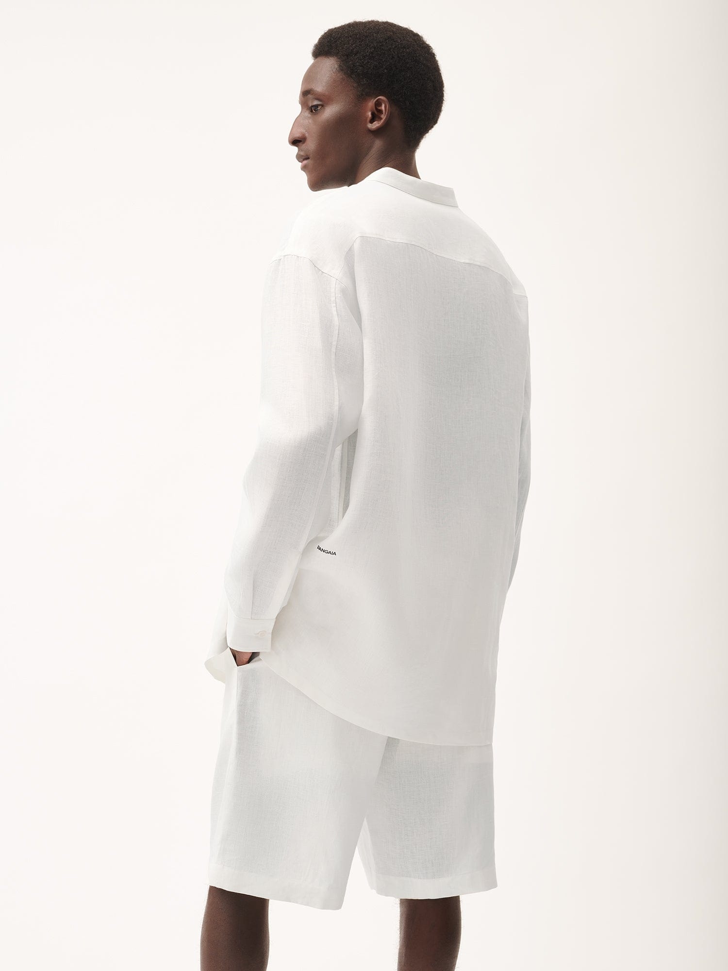 Mens DNA Aloe Linen Collared Long Sleeve Shirt - Off-White - 4