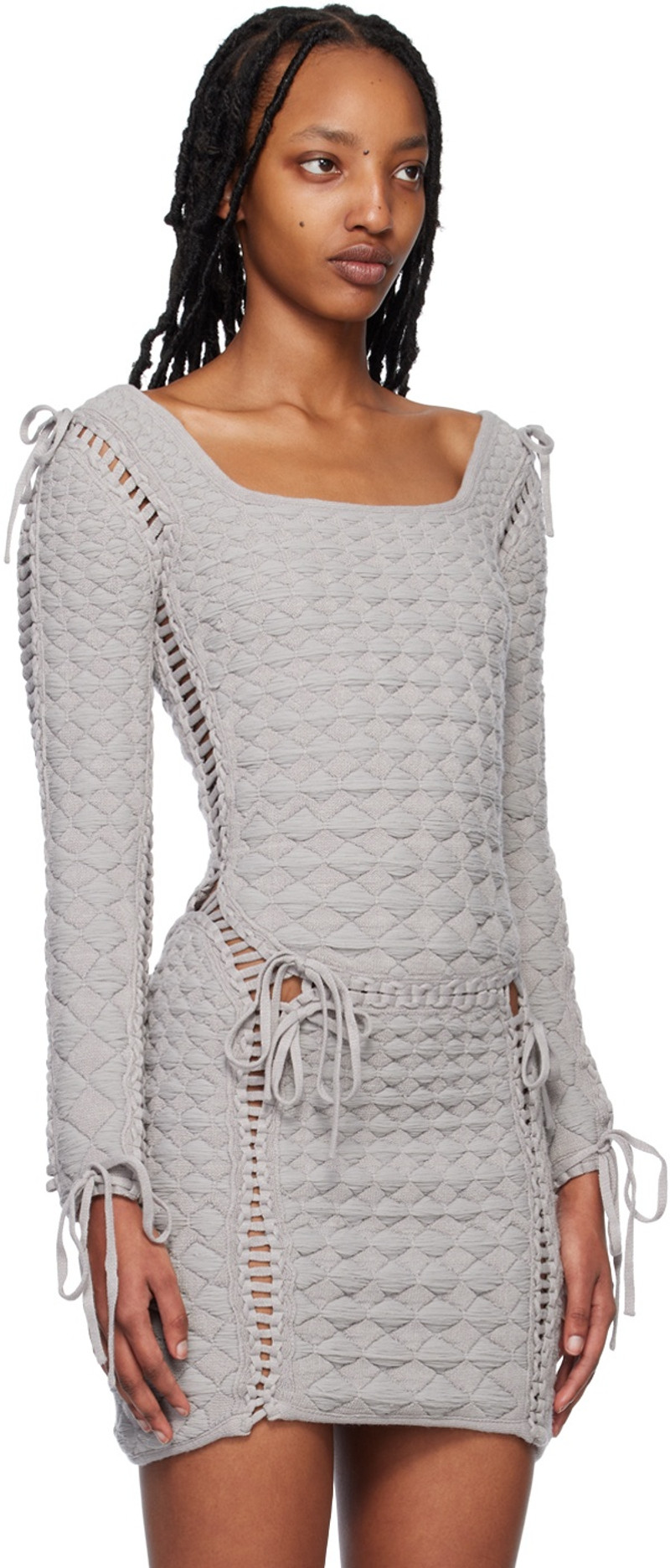 ISA BOULDER SSENSE Exclusive Gray Expandable Quilted Sweater outlook