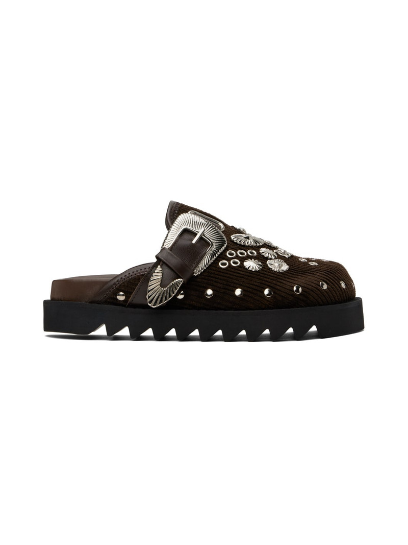 SSENSE Exclusive Brown Eyelet Metal Sabot Loafers 1