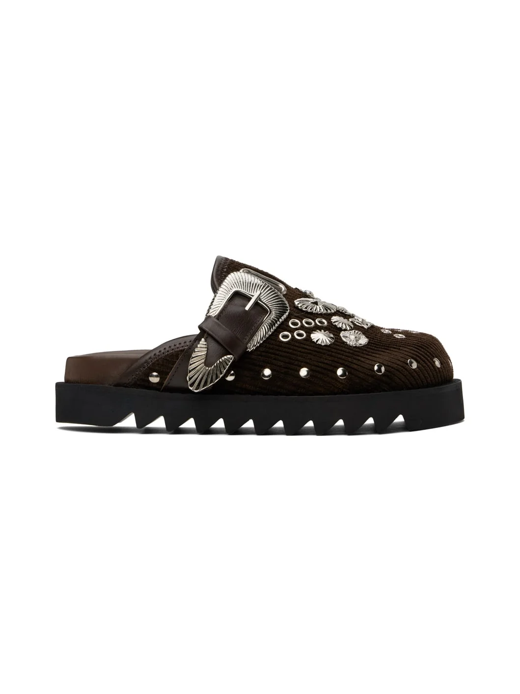 SSENSE Exclusive Brown Eyelet Metal Sabot Loafers - 1