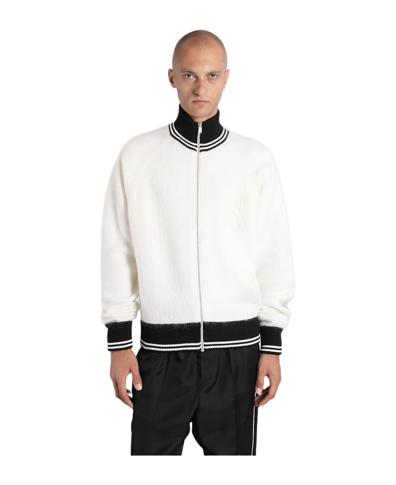 Hn Ls Zip Up Jkt Knitwear In White Wool - 1