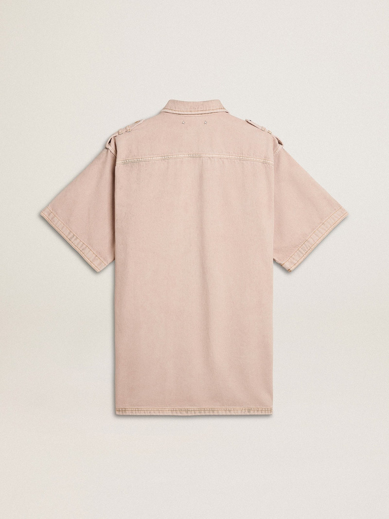 Women's oversized fit pink dyed denim shirt 5