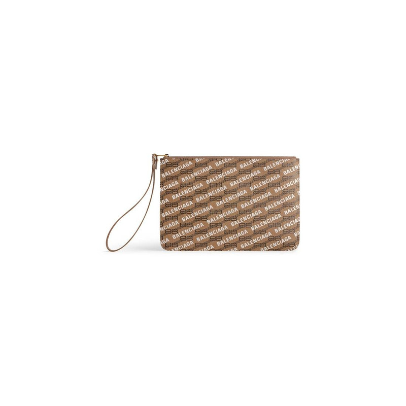 Signature Medium Pouch With Handle Bb Monogram Coated Canvas And Allover Logo in Beige 1