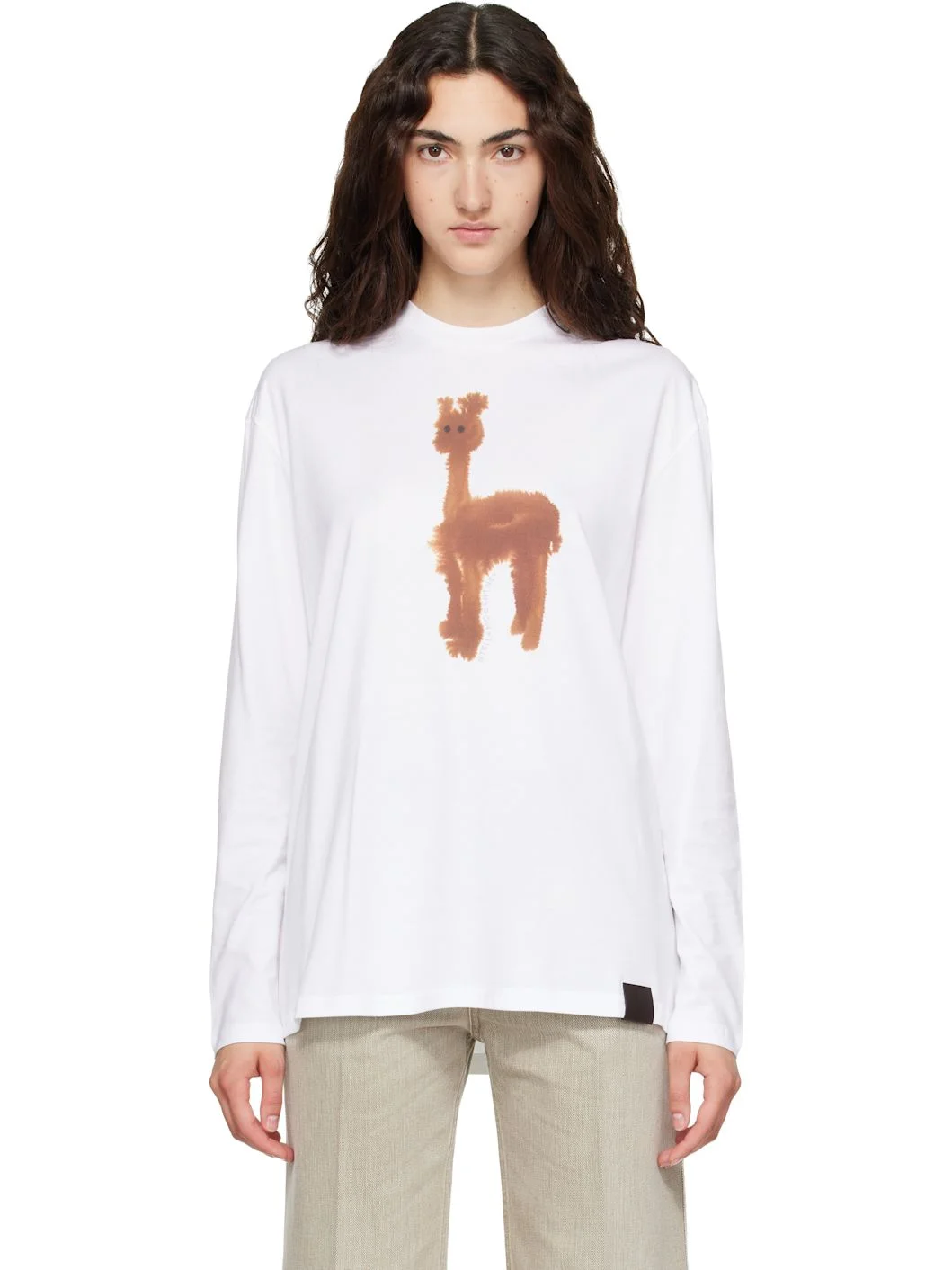 White Watercolour Alpaca Long Sleeve Cotton T-shirt - 1