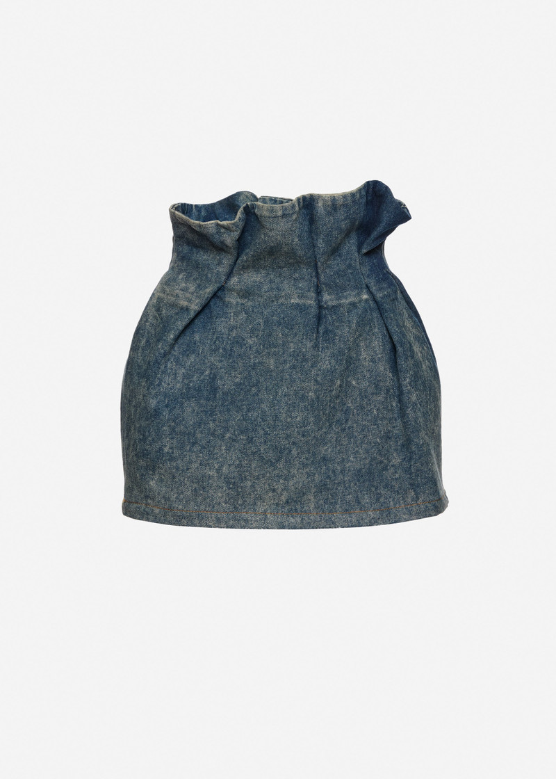 Mini denim skirt with ruffled waist in vintage blue 1