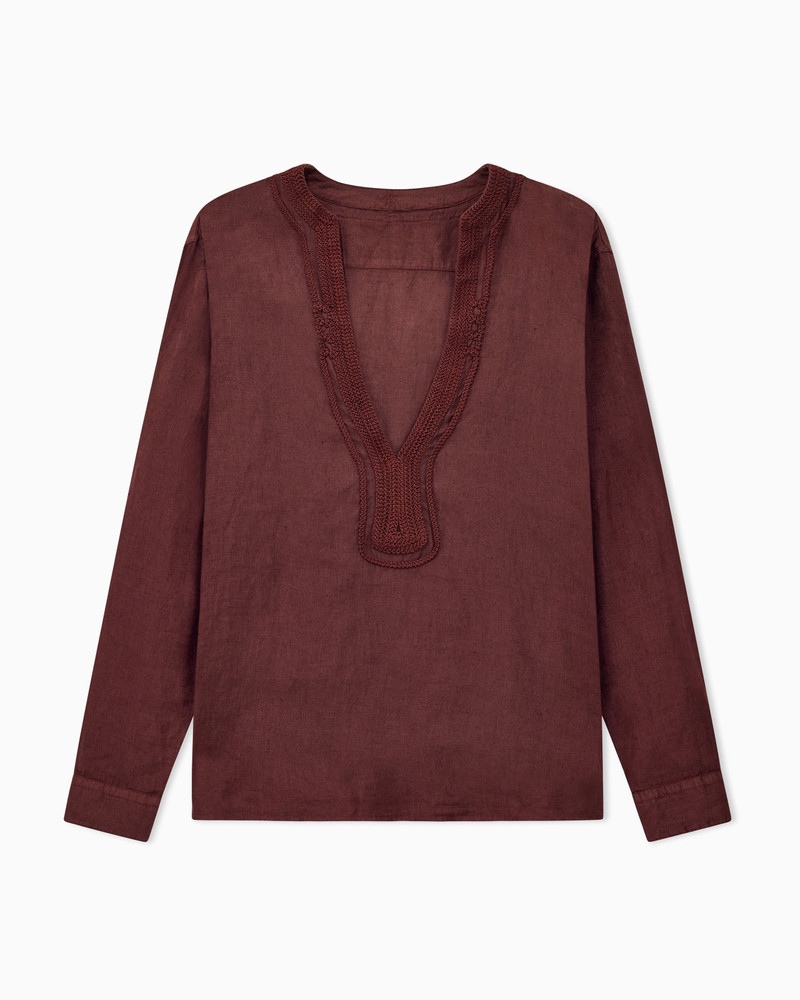 GARMENT-DYED LINEN V-NECK SHIRT WITH TRIM 1