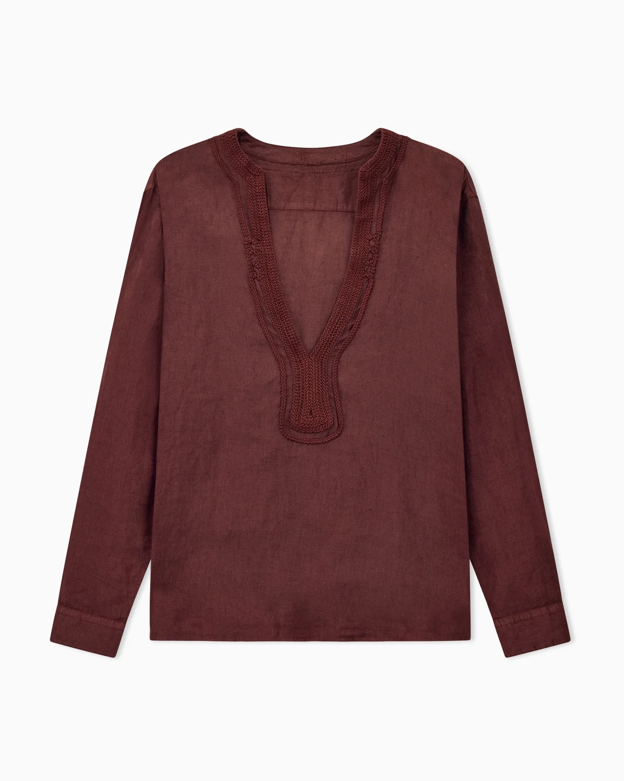 GARMENT-DYED LINEN V-NECK SHIRT WITH TRIM - 1