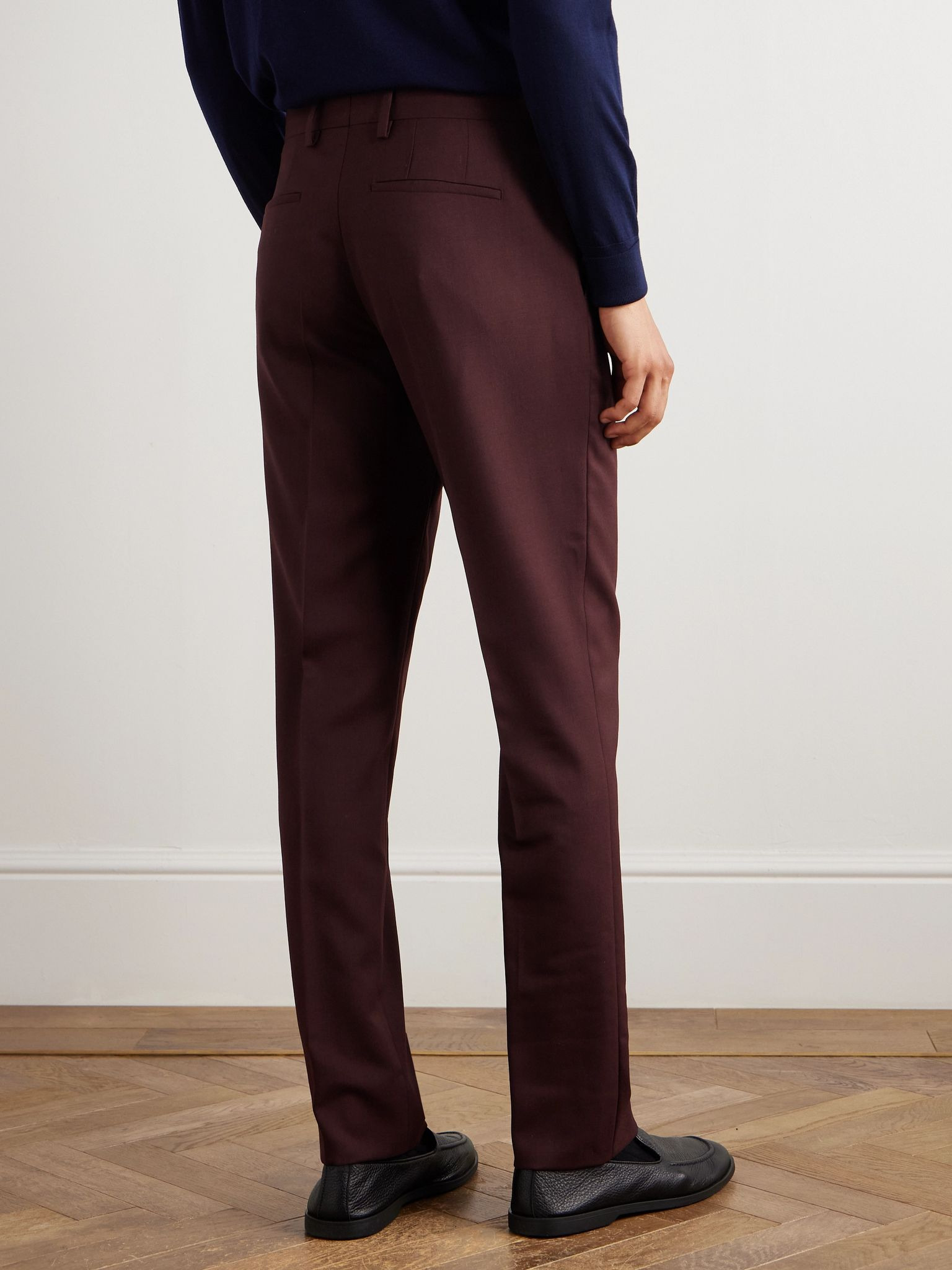 Slim-Fit Straight-Leg Wool-Twill Suit Trousers Burgundy - 4