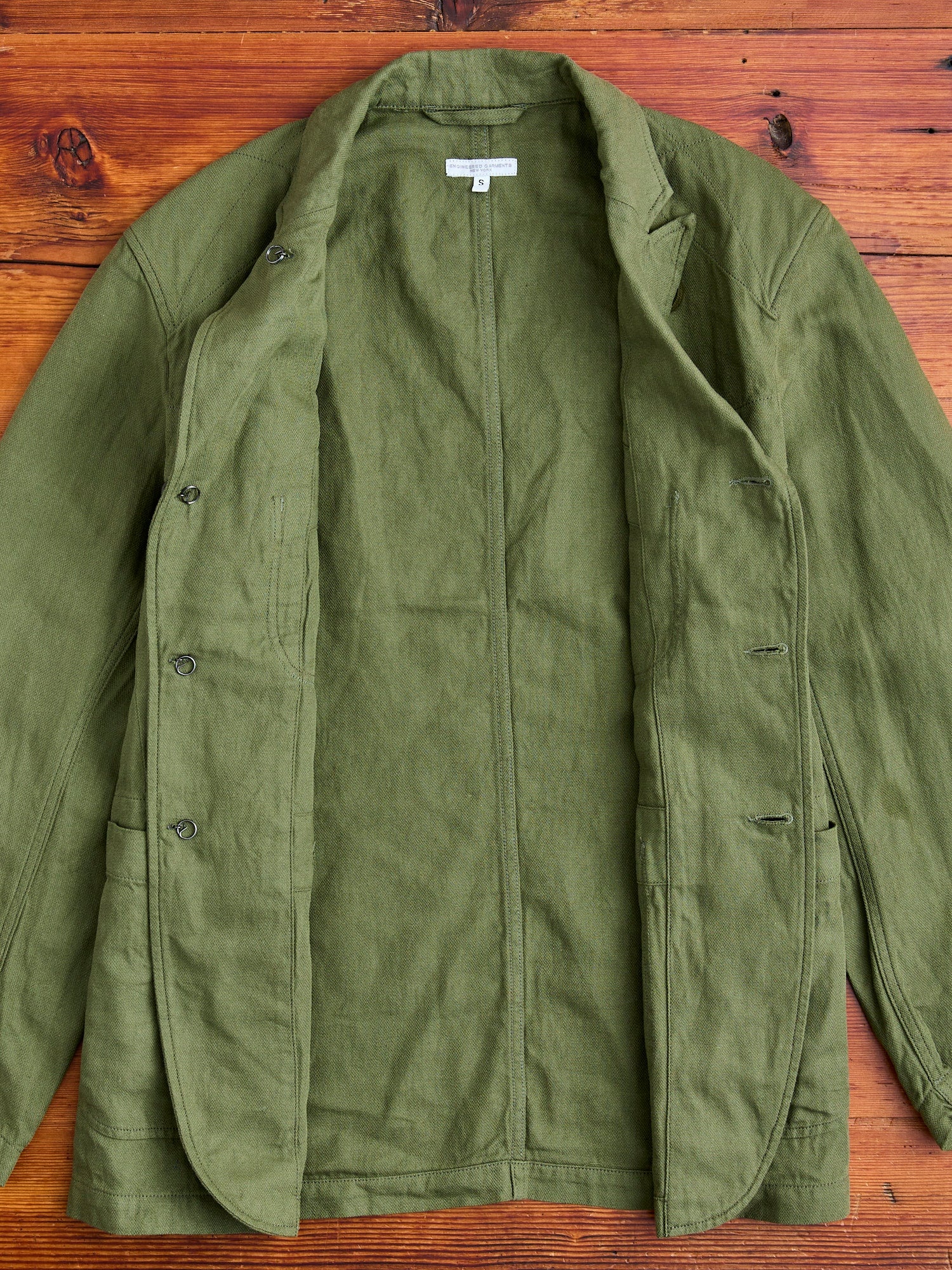 Bedford Jacket in Olive Cotton Hemp Satin - 6