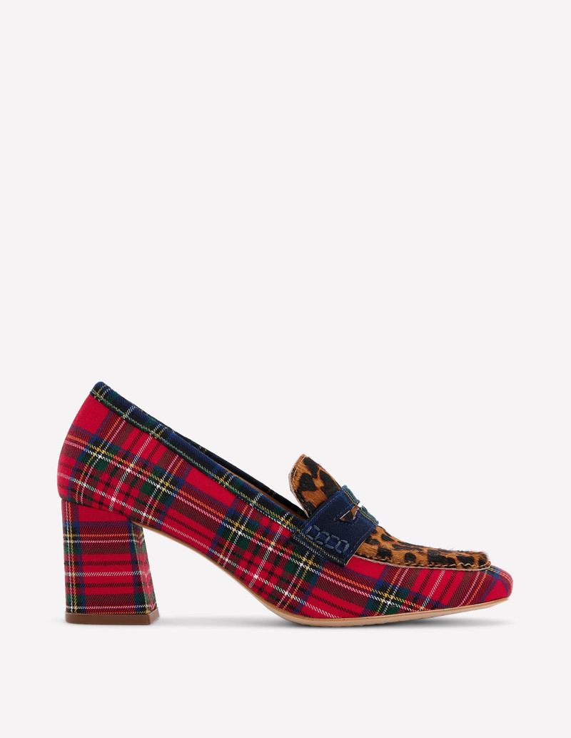Sol Block Heeled Penny Loafers-Tartan Check 1