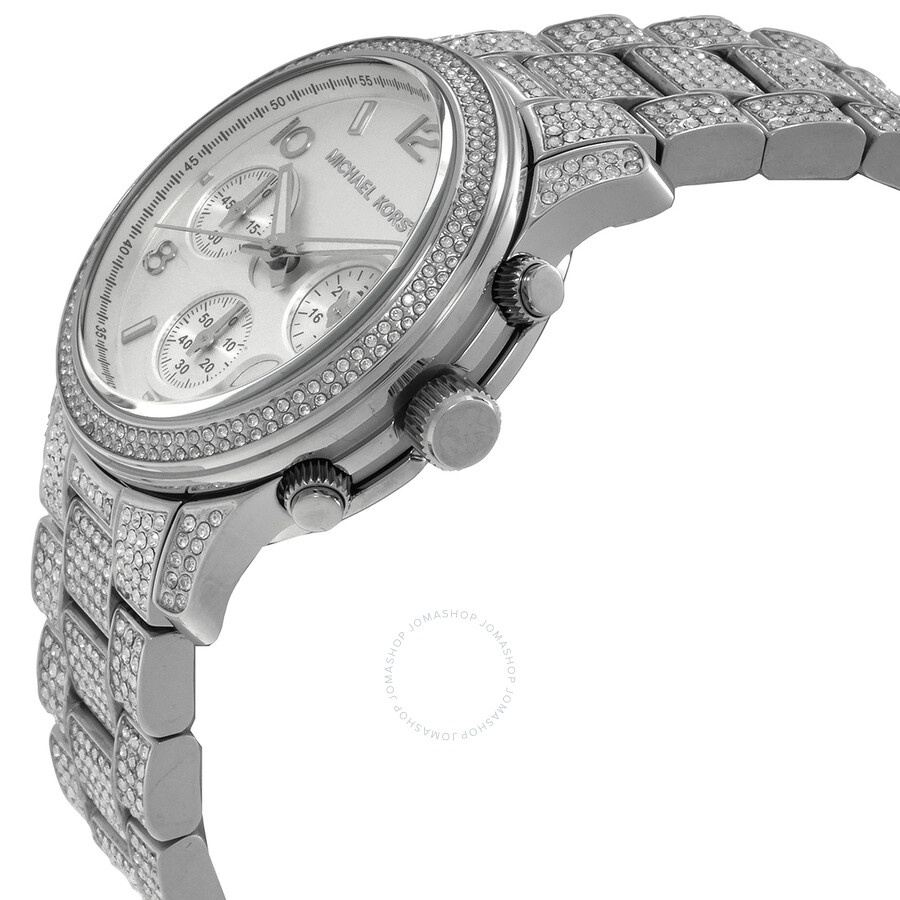 Michael Kors - Michael Kors Runway Pave Chronograph Quartz Silver Dial Ladies Watch MK7434 - 2
