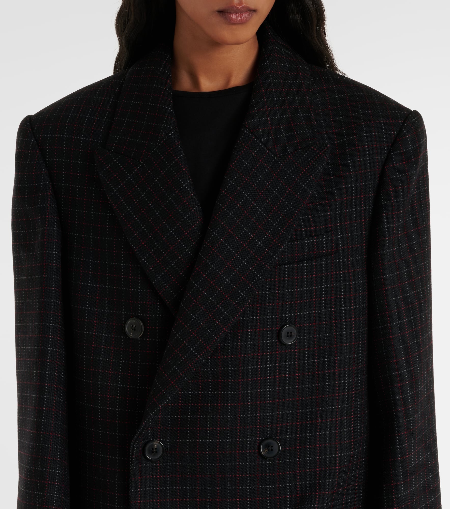 Oversized checked virgin wool coat - 4