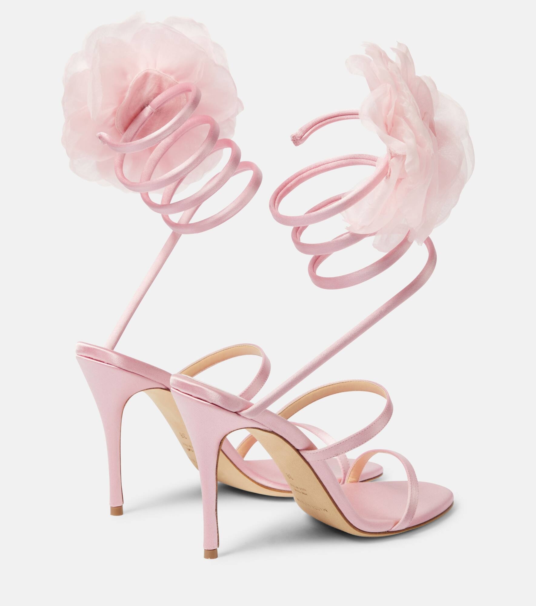 Floral-appliqué satin sandals - 3