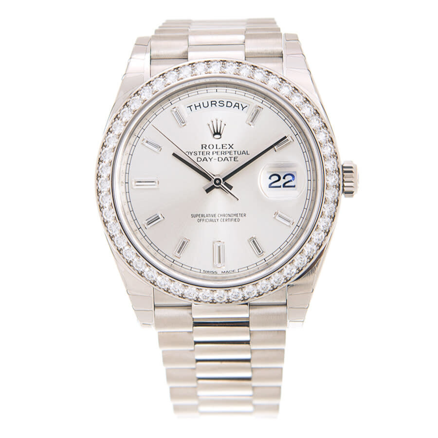 Rolex Day Date 40 Automatic Silver Diamond Dial Men's 18kt White Gold President Watch 228349SDP - 3