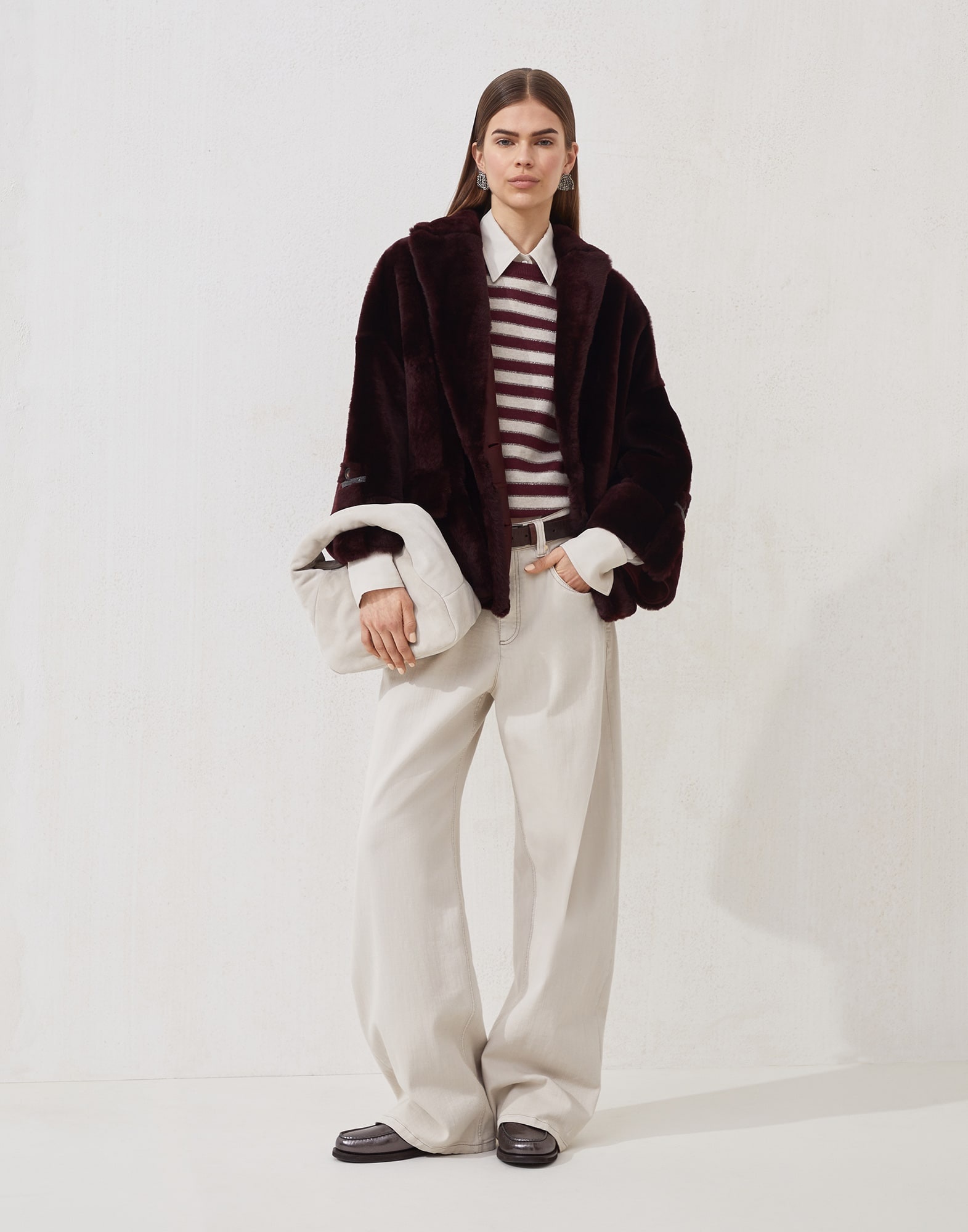 Stretch dyed denim loose barrel trousers with monili - 4