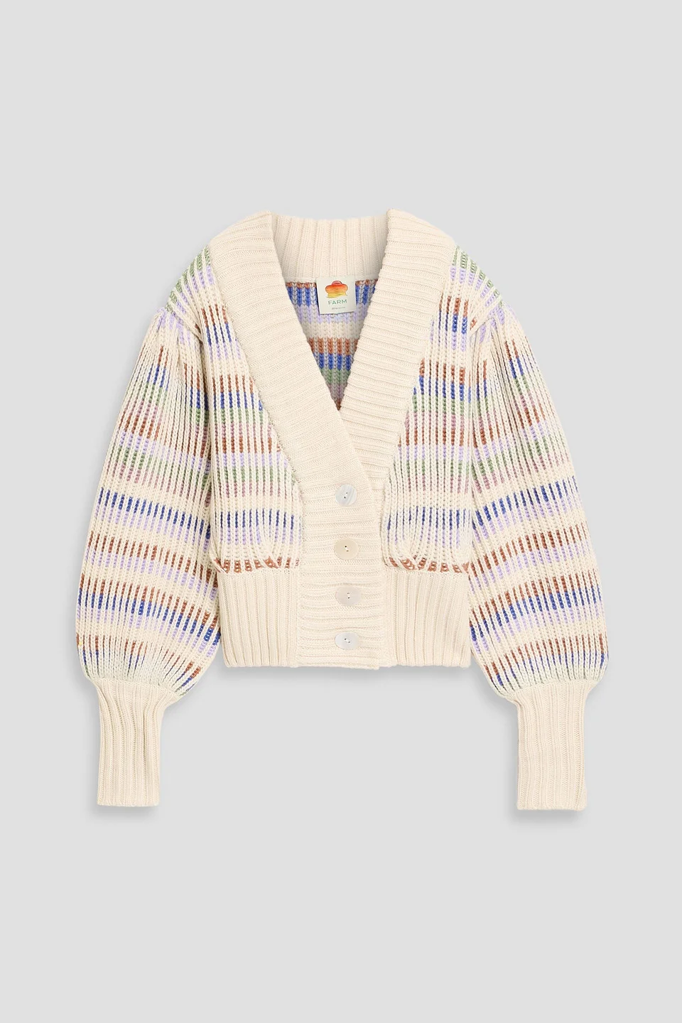 Striped ribbed-knit cardigan - 1