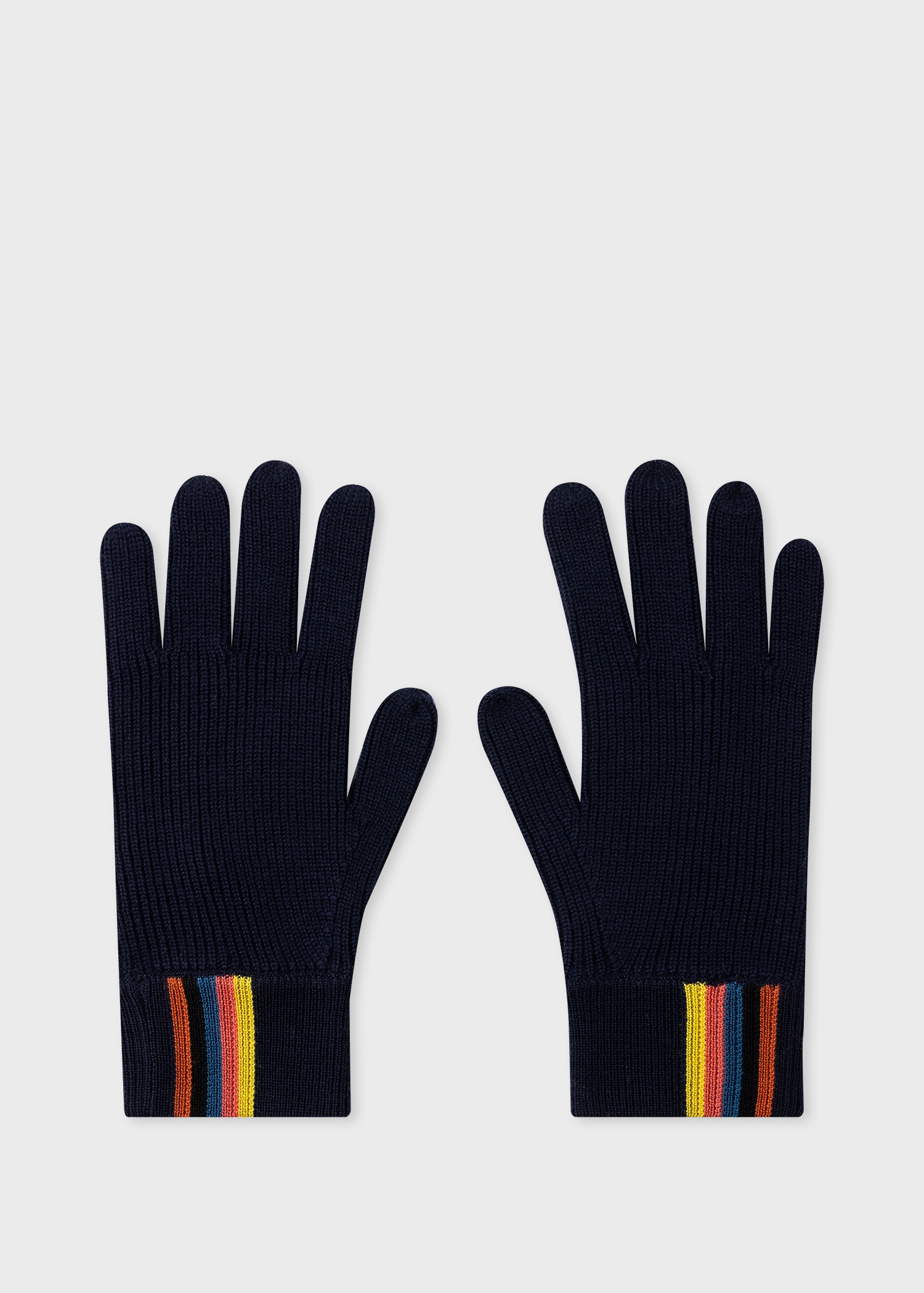 Navy Merino Wool 'Artist Stripe' Gloves - 1