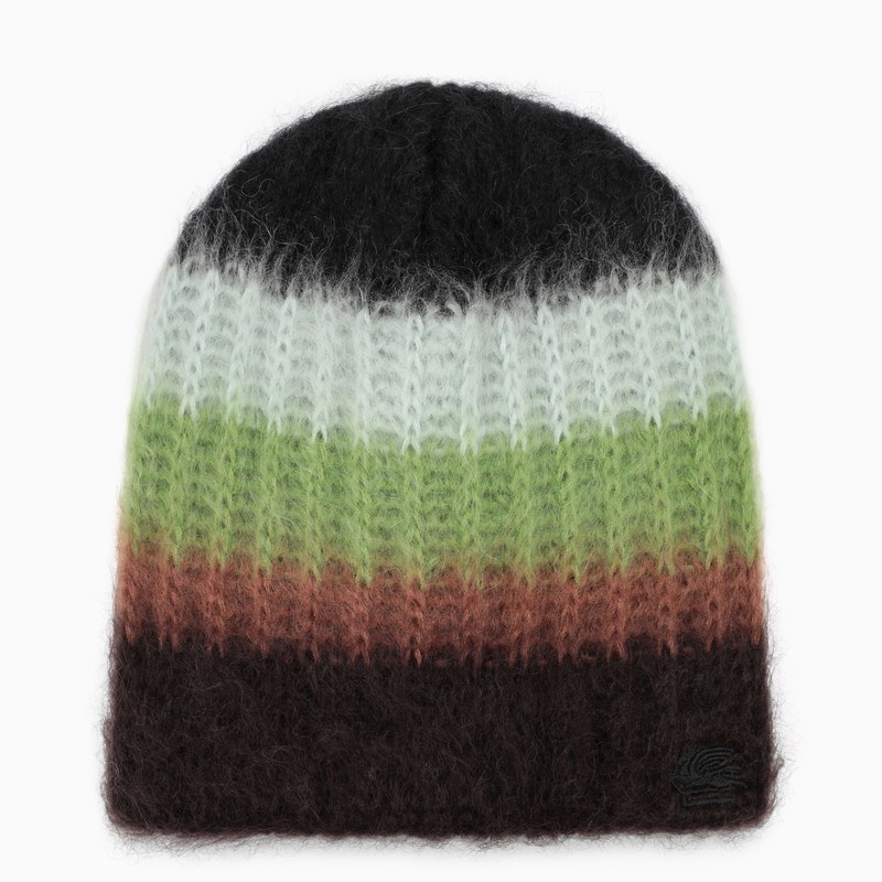 Black/white/green mohair hat - 1