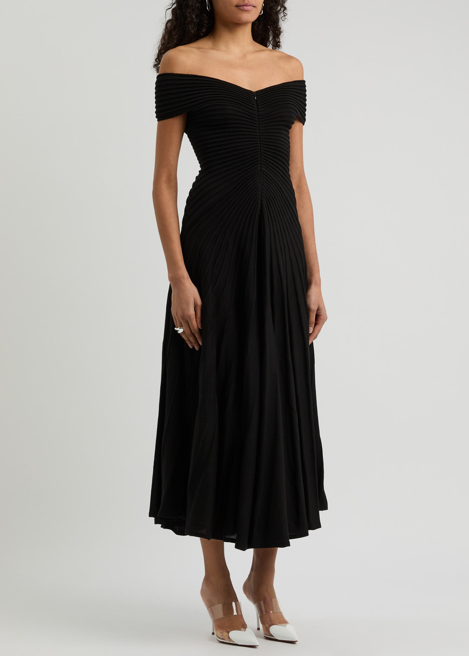 Alaïa Off-the-shoulder Ribbed Wool Midi Dress - 2