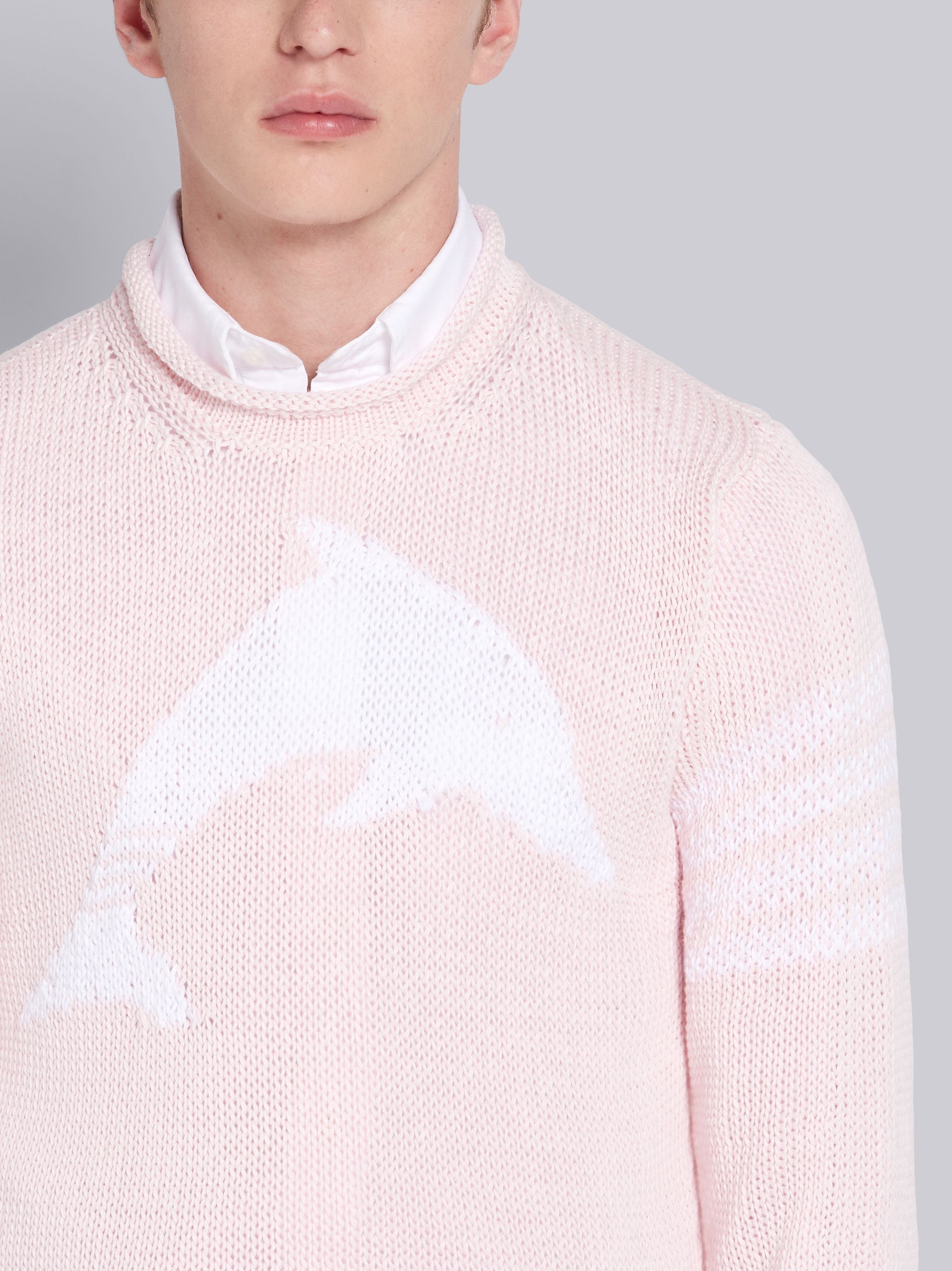 Pink Cotton Dolphin Intarsia Crewneck 4-Bar Pullover - 5