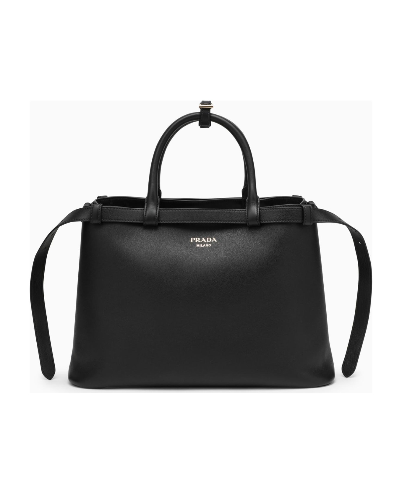 Black Medium Leather Handbag With Belt - 1