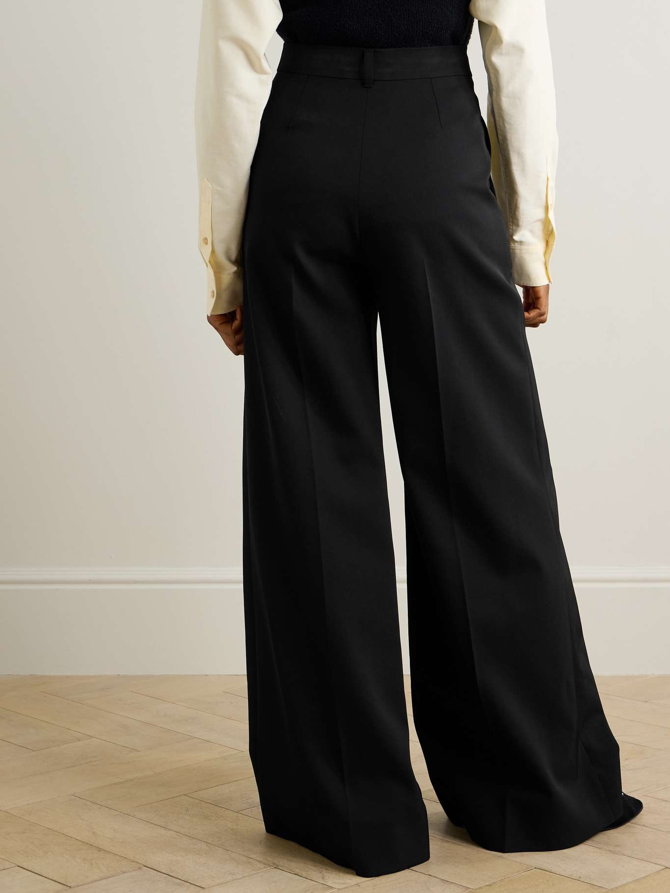 Pleated wool-blend wide-leg pants - 4