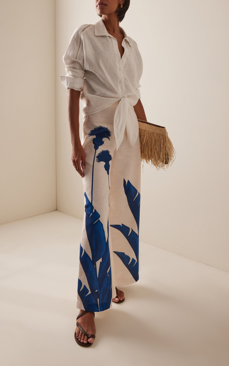 ANDRES OTALORA Ritmica Linen Wide-Leg Pants blue outlook