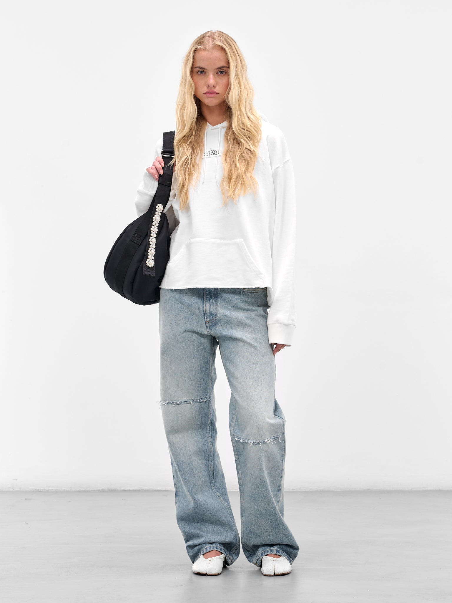 White Boxy Cropped Hoodie - 6