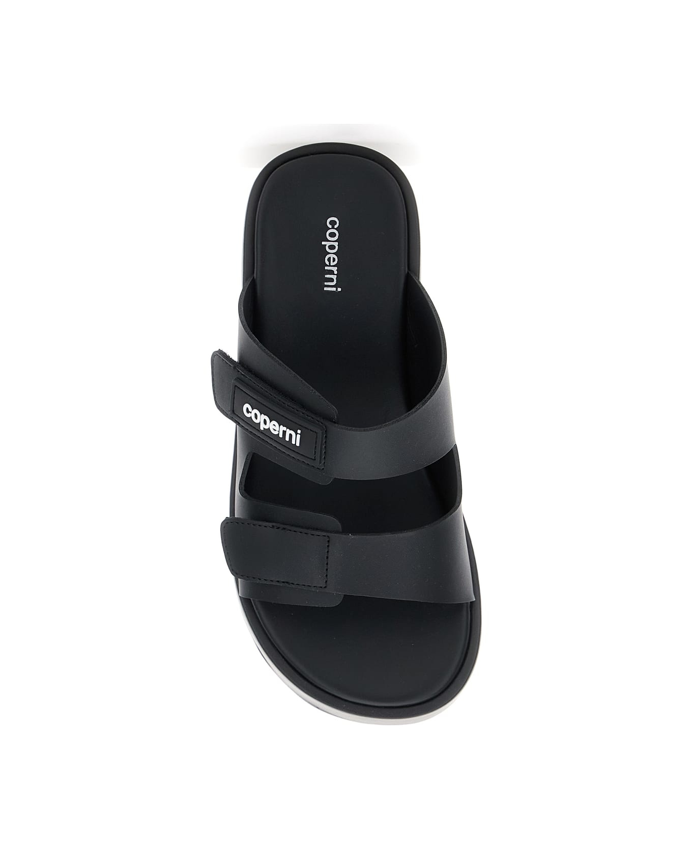 Black Wedges With Logo Patch On The Front And Touch-strap Closure In Leather Woman - 4