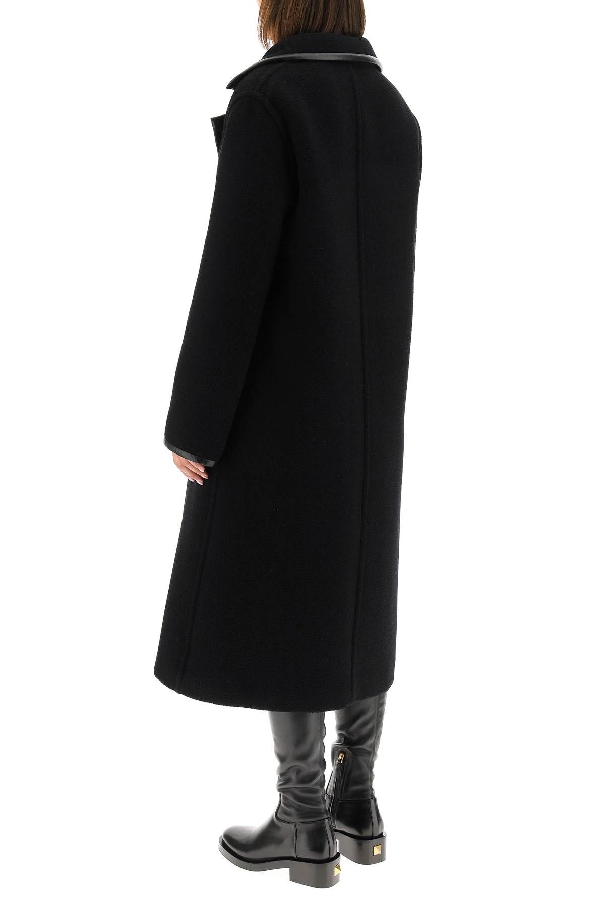 BOUCLE' COAT WITH LEATHER TRIMS - 4