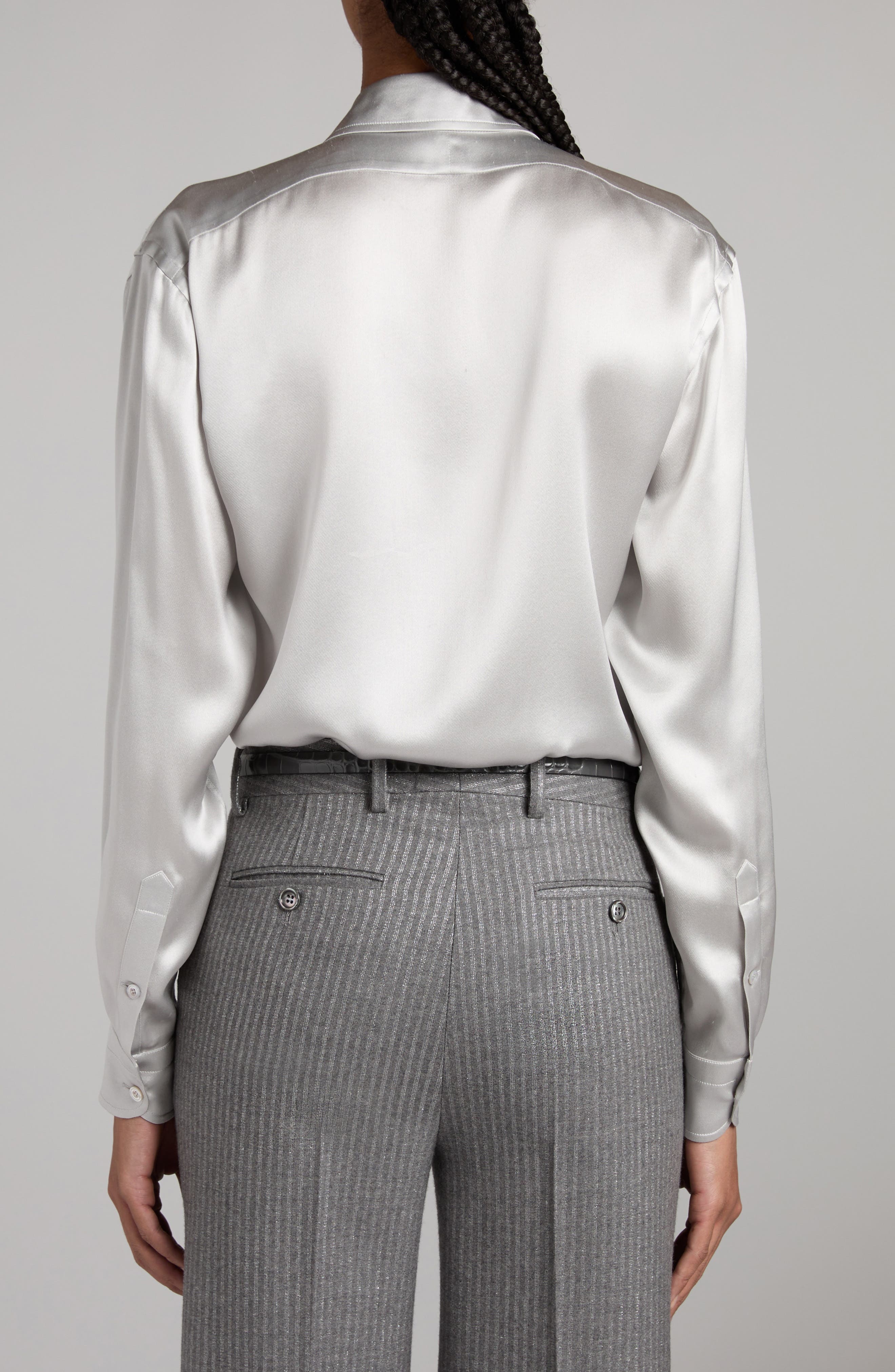 Pleated Silk Charmeuse Button-Up Shirt - 3