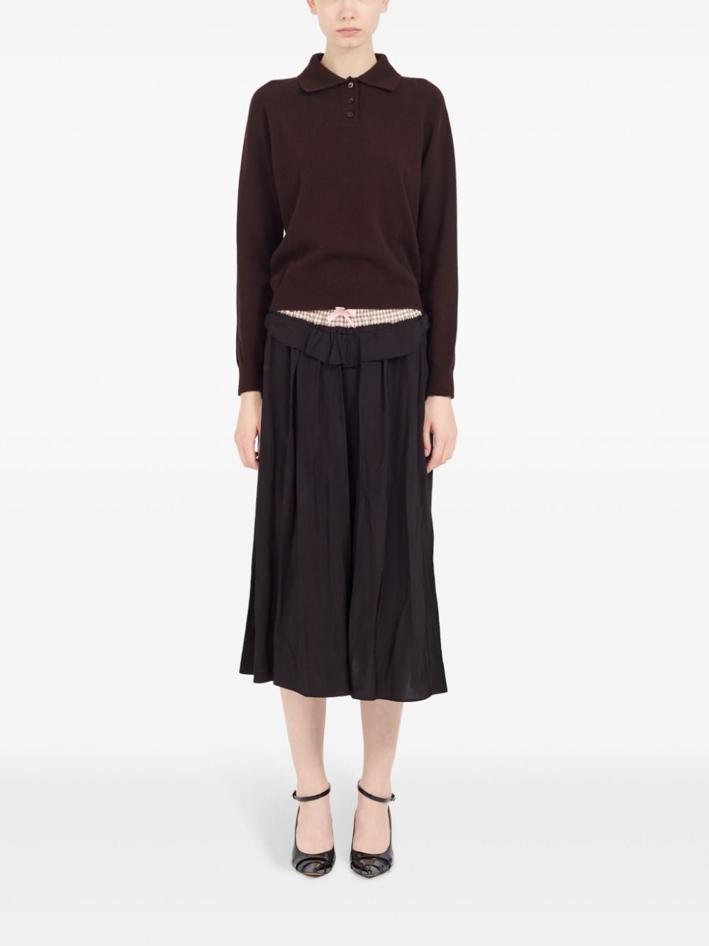 polo collar ribbed knit top - 2