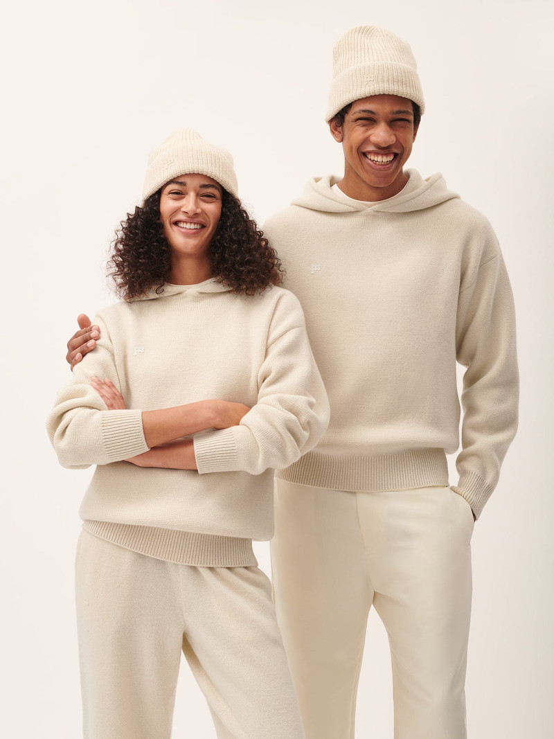 PANGAIA Womens DNA Recycled Cashmere Hoodie - Ecru Ivory outlook