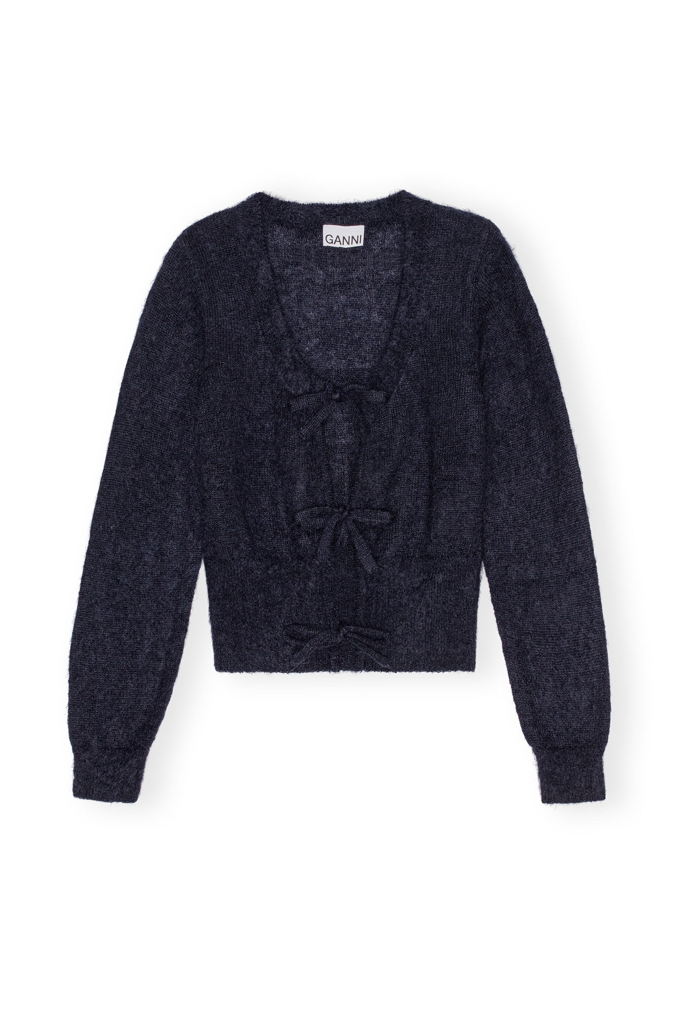 NAVY BLUE TIE STRING CARDIGAN - 1