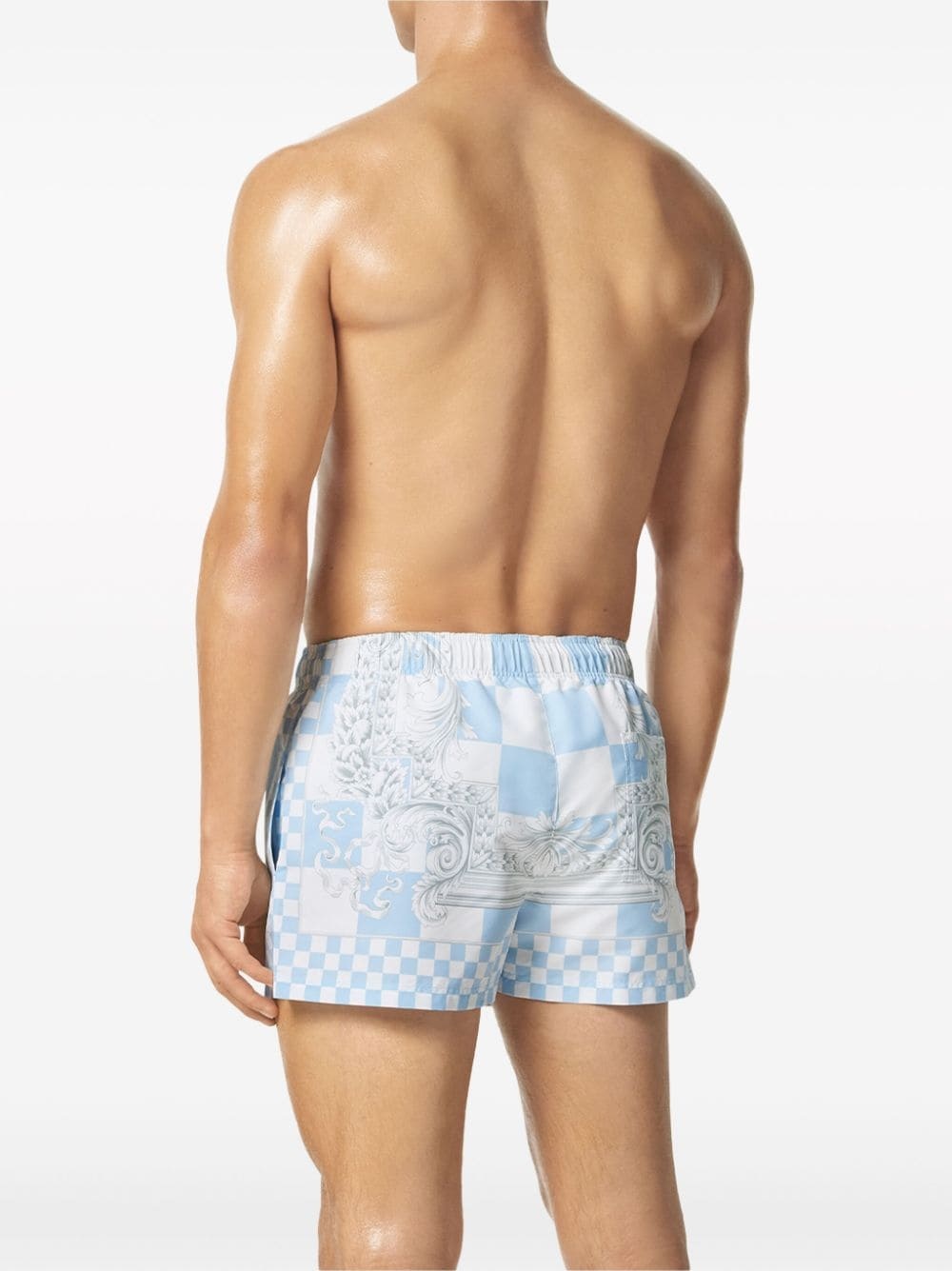 baroque-print checked swim shorts - 4