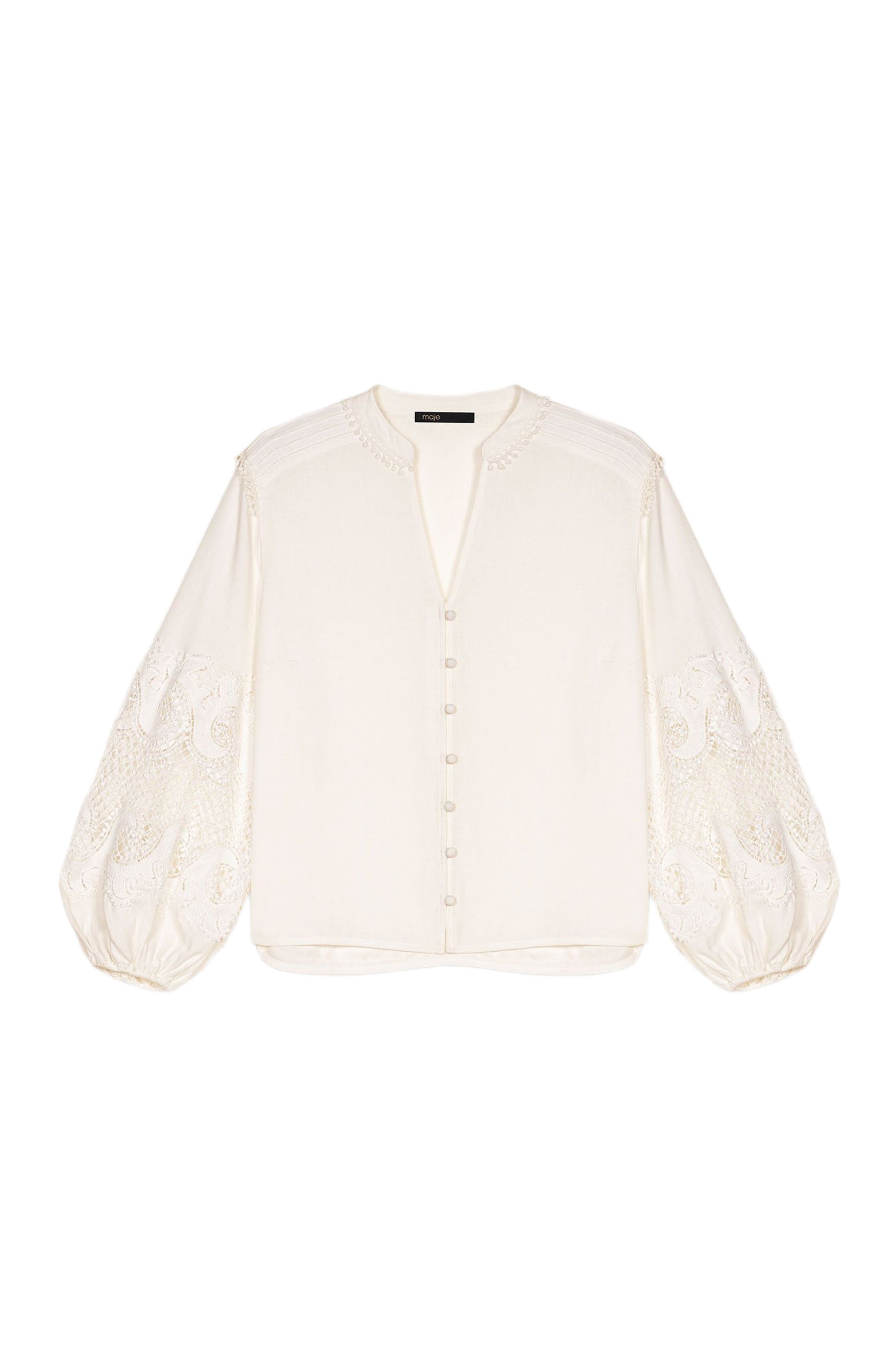 maje Shirt with embroidered sleeves in Ecru at Nordstrom - 1