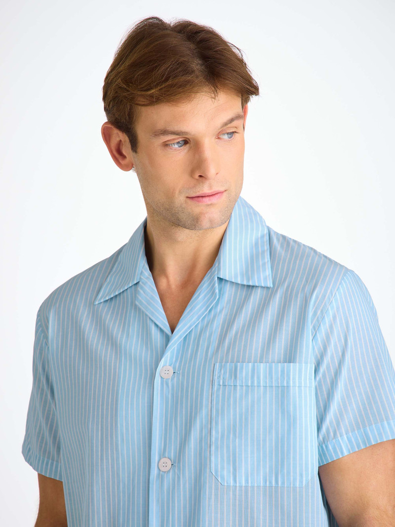 Derek Rose Men's Short Pajamas Amalfi 21 Cotton Batiste Blue outlook