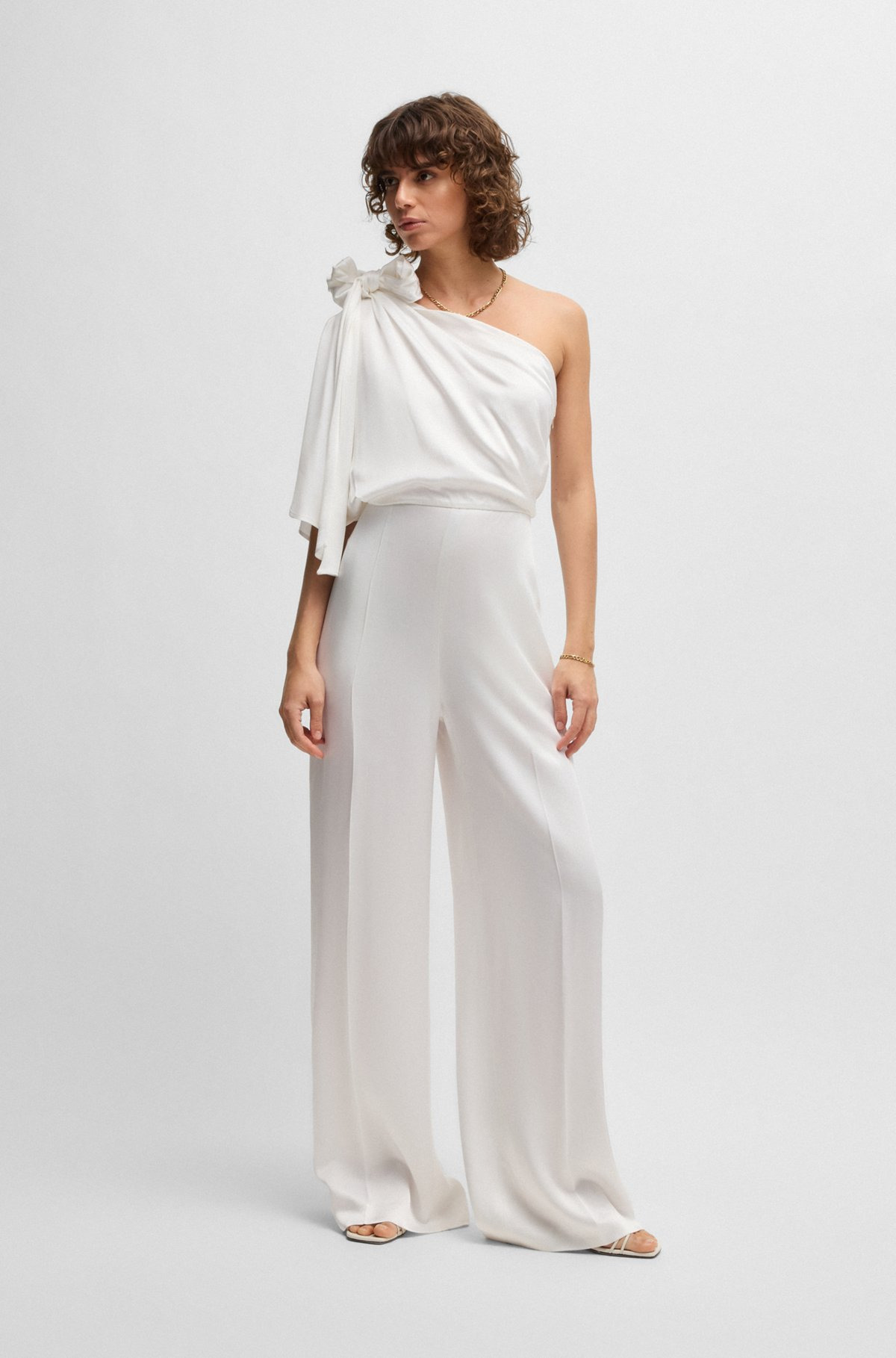 ONE-SHOULDER JUMPSUIT WITH TIE NECKLINE - 3