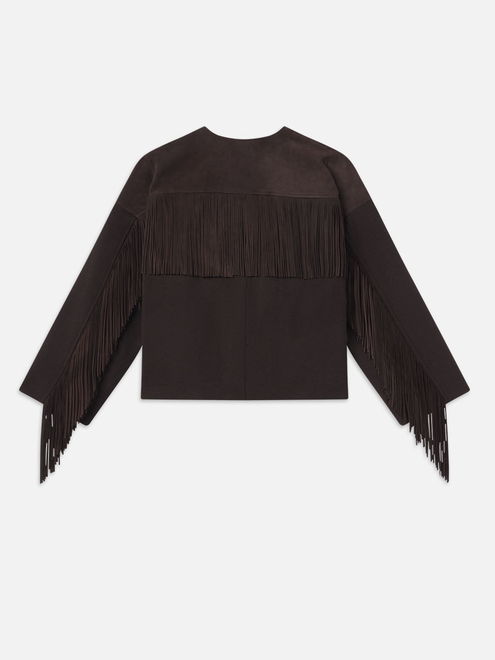 Mix Suede Fringe Coat in Chocolate Brown - 4
