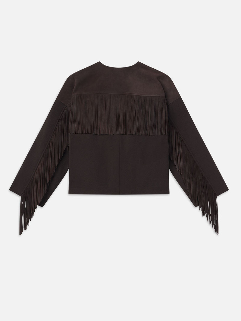 Mix Suede Fringe Coat in Chocolate Brown 4