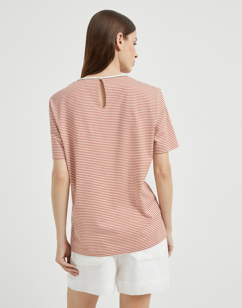 Brunello Cucinelli Striped cotton jersey T-shirt with shiny neck detail outlook