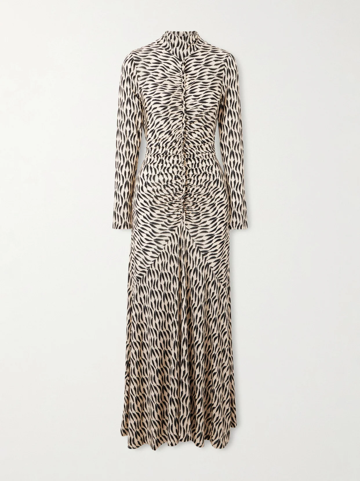Ida Ruffled Gathered Printed Stretch-jersey Turtleneck Midi Dress - 1
