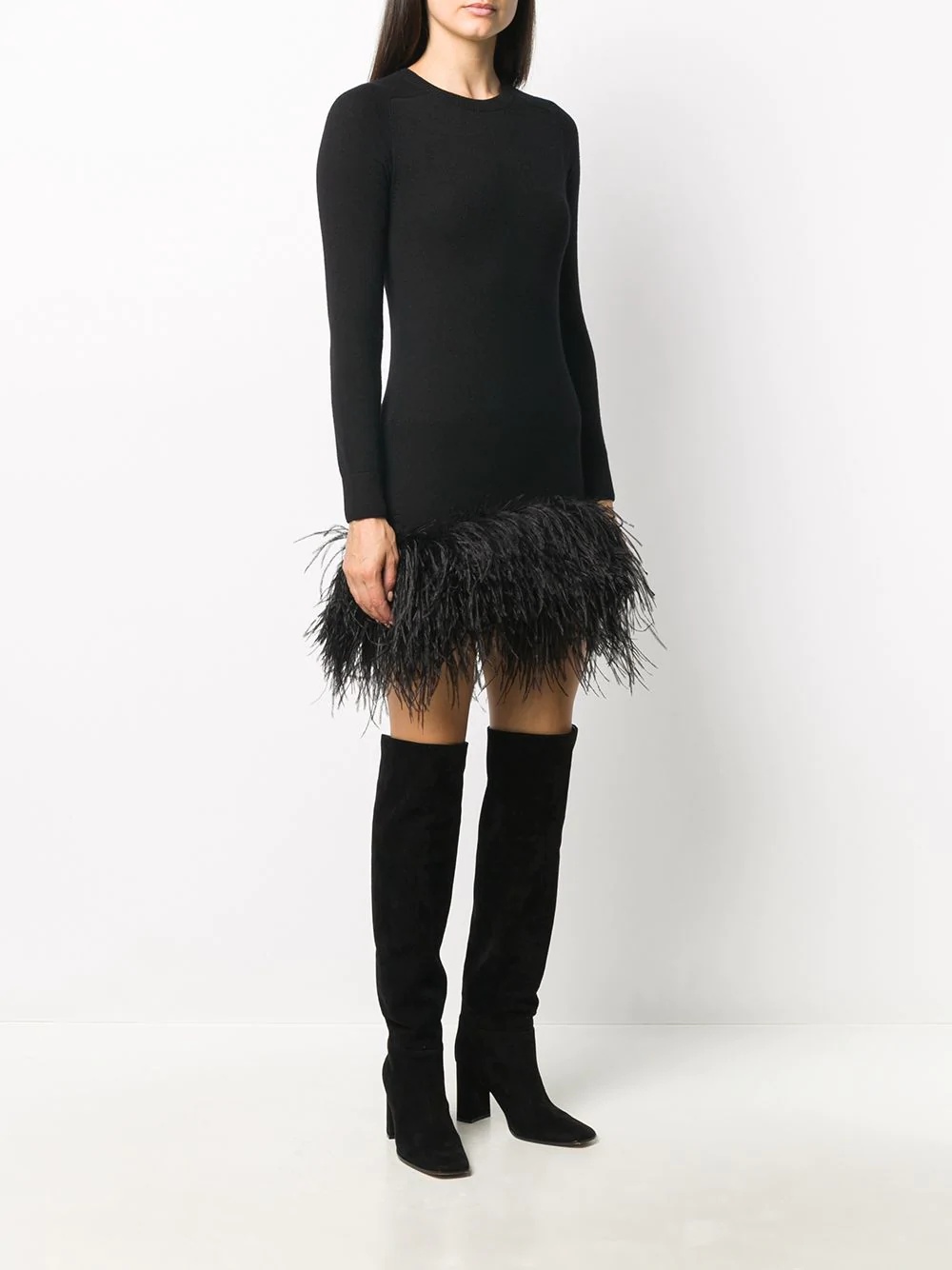 feather hem mini dress - 3