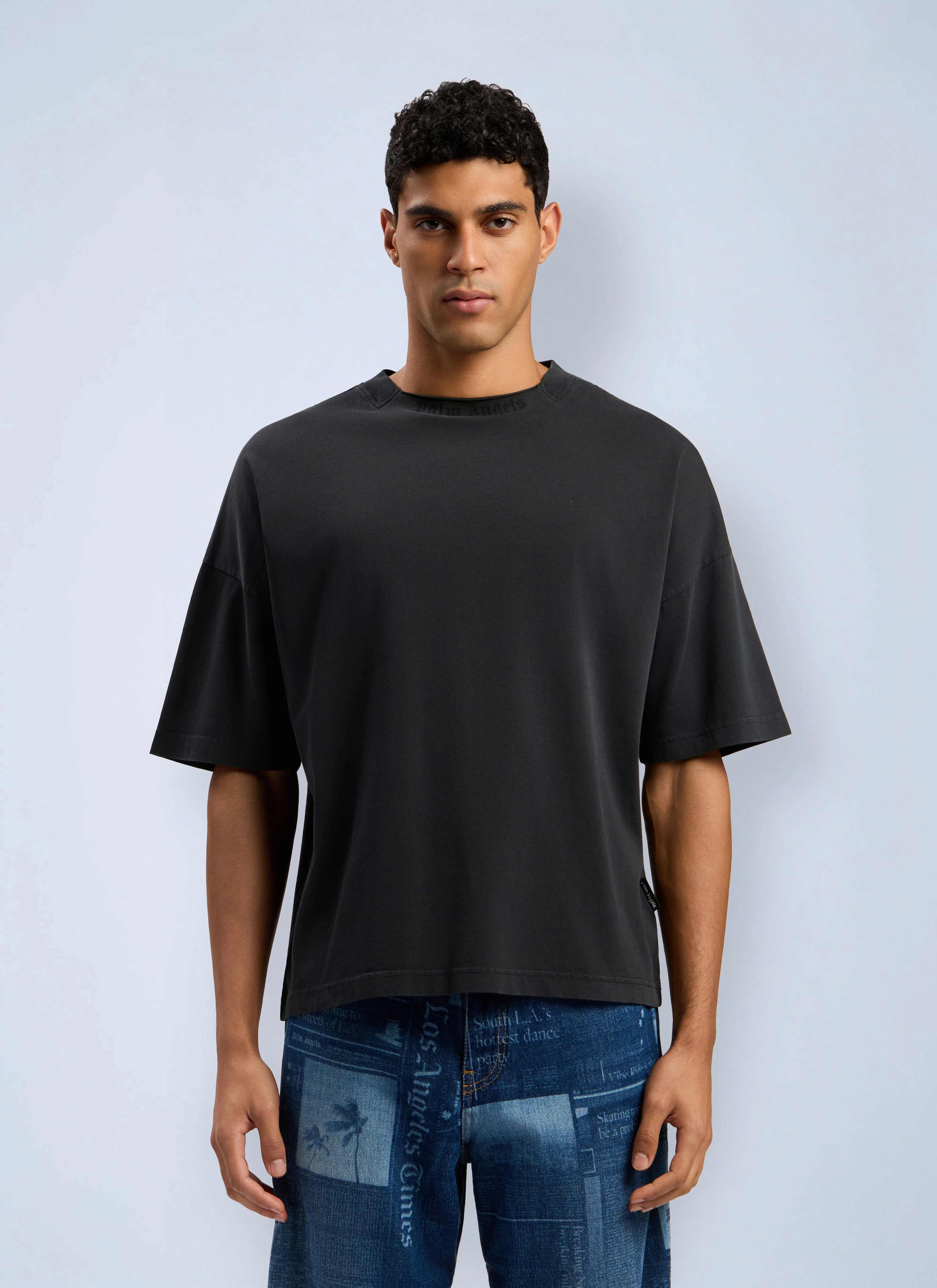 Curved Logo Loose Collar T-Shirt - 1