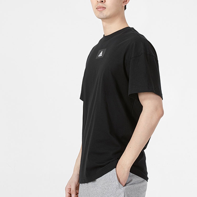 Men's adidas Printing Logo Solid Color Round Neck Pullover Short Sleeve Black T-Shirt HE4361 - 4