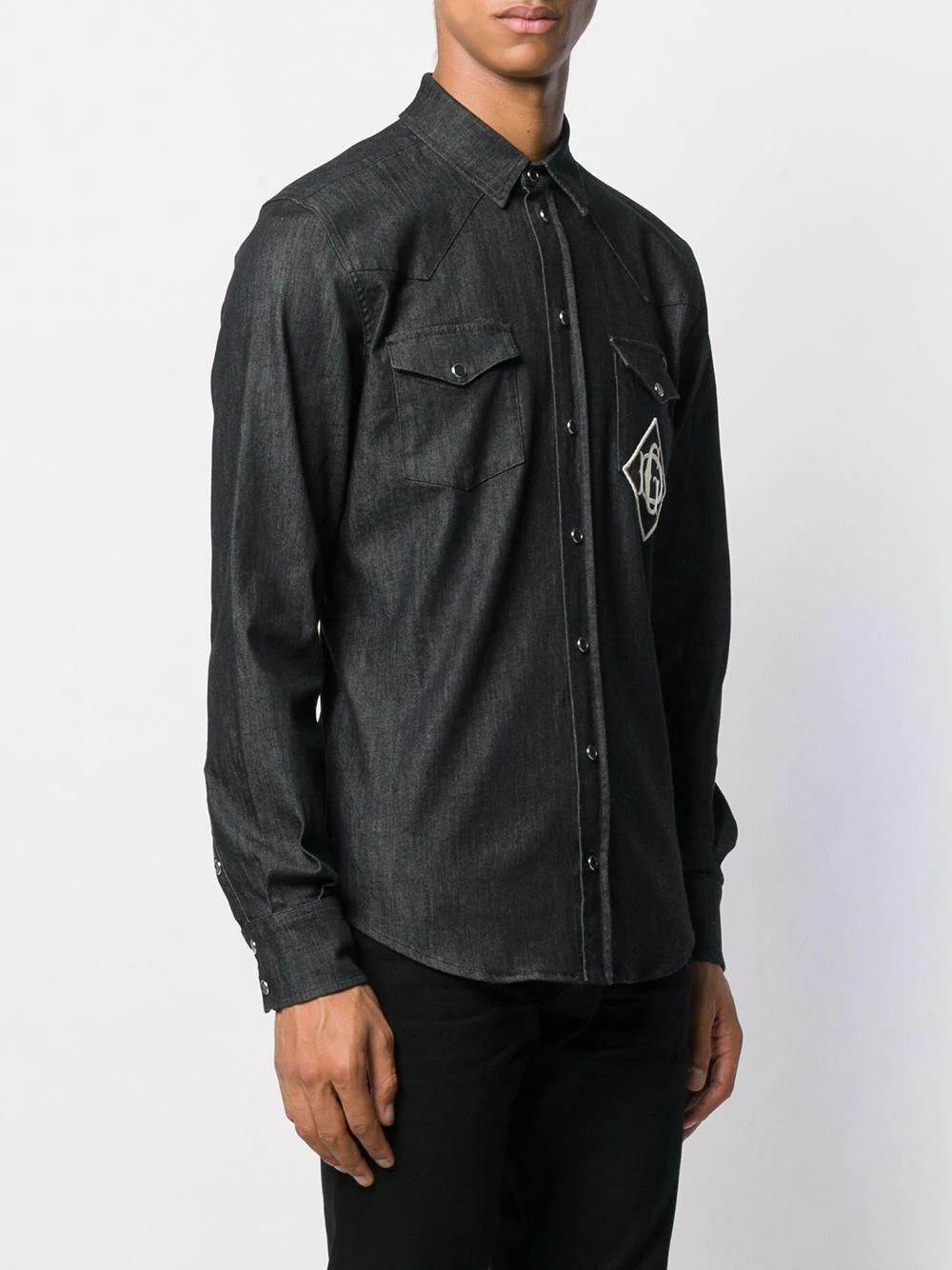 embroidered logo denim shirt - 3