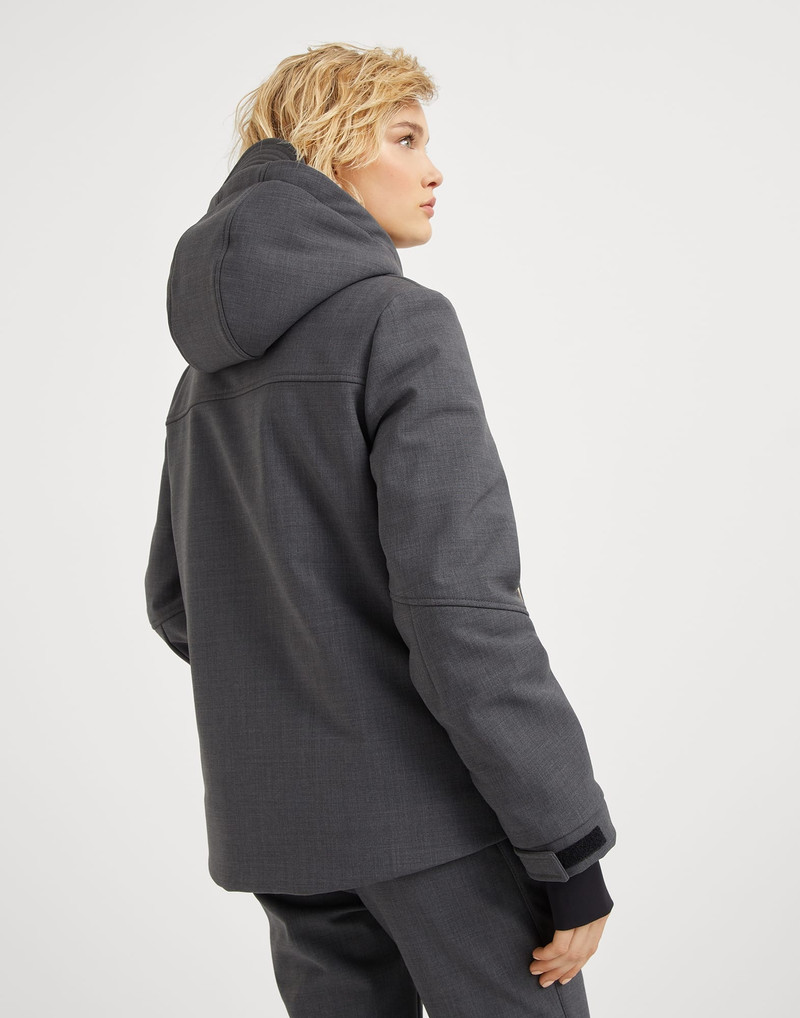 Brunello Cucinelli Tropical luxury wool mountain jacket with Thermore® padding, shearling-lined hood and monili outlook