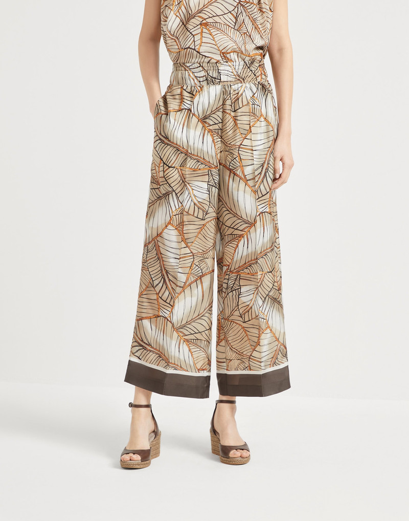 Silk papyrus print pongée cropped pyjama-style trousers - 1