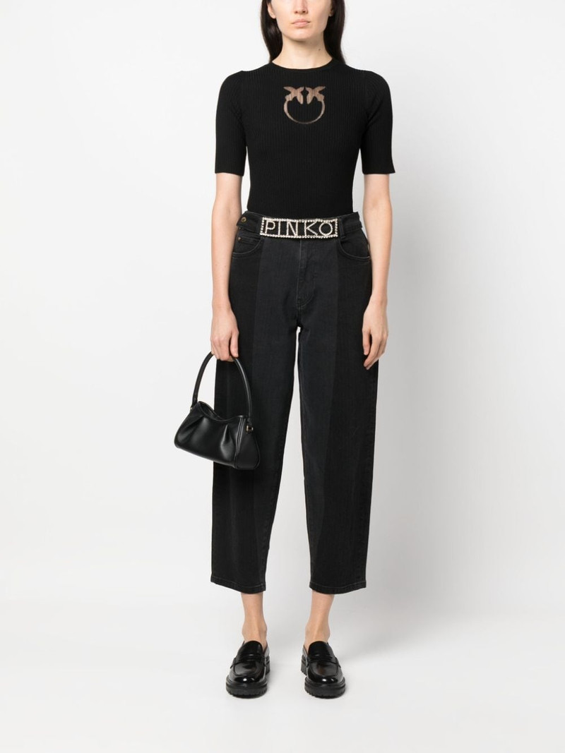 PINKO intarsia-knit logo ribbed-knit top outlook